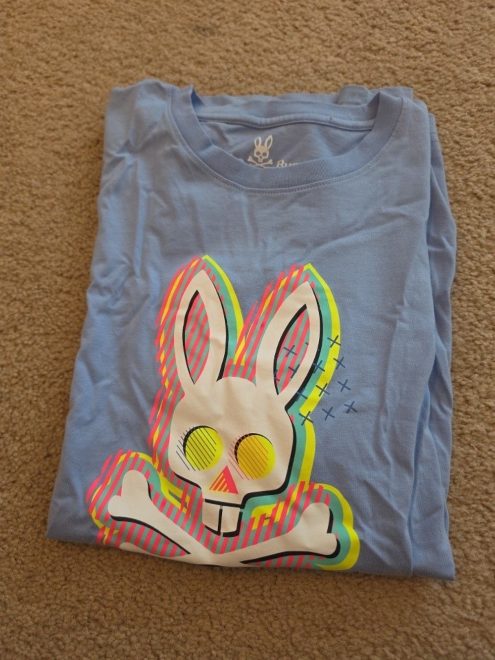 Psycho Bunny Light Blue Bunny Skull Graphic Tee Menda 6 (Large)
